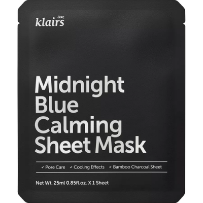 Маска для лица тканевая с охлаждающим эффектом Dear, Klairs Midnight Blue Calming Sheet Mask, 25 мл.