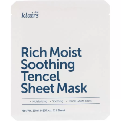 Маска для лица тканевая успокаивающая Dear, Klairs Rich Moist Soothing Tencel Sheet Mask, 25 мл.
